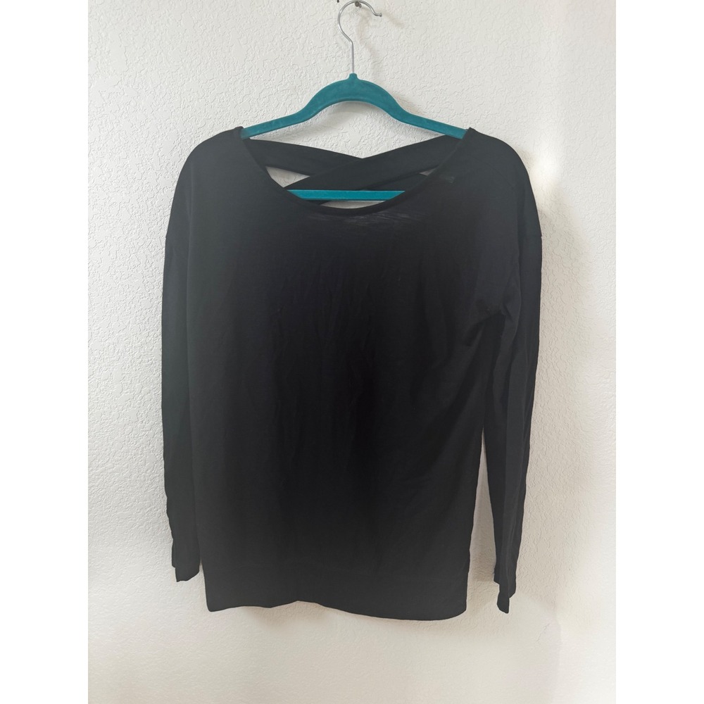 Gaiam Black Long Sleeve Criss Cross Back Active Top Women S‎ P